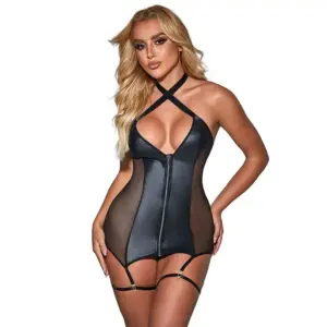 SUBBLIME - Sexy Mesh Dress Leather Black L/XL Premium