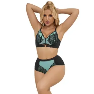 SUBBLIME - Green Patent Leather Mesh Bra Set L/XL Premium Elegance