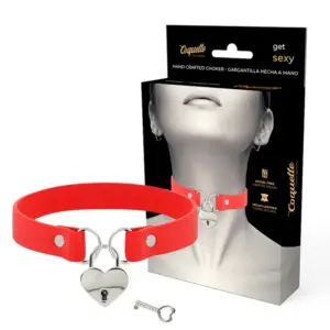 Coquette Chic Desire - Collar de Cuero Vegano Rojo con Corazón