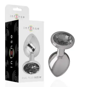 INTENSE - ALUMINUM METAL ANAL PLUG WITH BLACK GLASS SIZE M