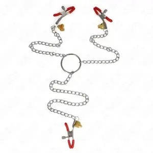 KINK - Clamps de pezones y clítoris triple rojo con cadena 30 cm