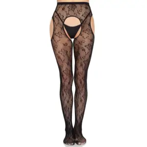 LEG AVENUE - Tights Seductores Bloom Net Negros - Elegancia Única