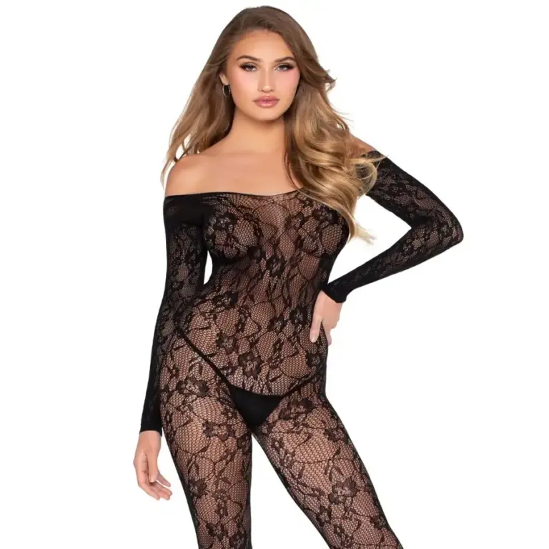 LEG AVENUE - Bodystocking de Encaje Negro Premium - Talla Única