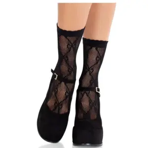 LEG AVENUE - Calcetines de Encaje Negro Premium con Lazo