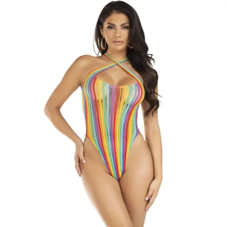 Leg Avenue Body Multicolor de Rayas | Cuello halter cruzado, talla única