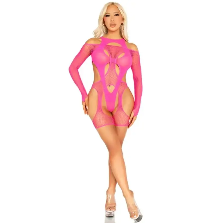 Leg Avenue - Fishnet Bodystocking Garter Belt Harness Neon Pink - vista principal