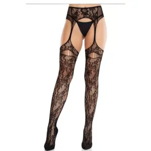 LEG AVENUE - Medias de Encaje con Garter Black Premium