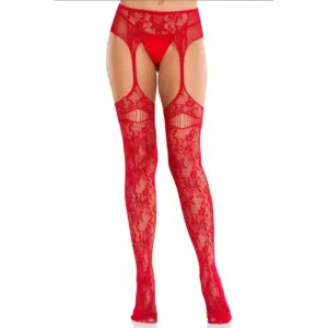 LEG AVENUE - Medias de Encaje con Garter Red Elegantes