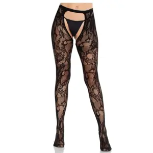 Leg Avenue - Medias de Encaje Rosa Crotchless Premium