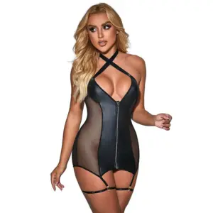 SUBBLIME - Sexy Mesh Dress Leather Black S/M | Premium Elegance - vista principal
