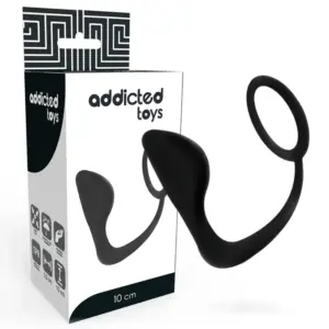 Addicted Toys - Plug anal con anillo para pene negro, 10 cm