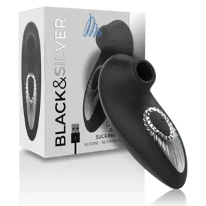 Black&Silver - Drake Deluxe Sucking Vibe Recargable de Silicona Negra