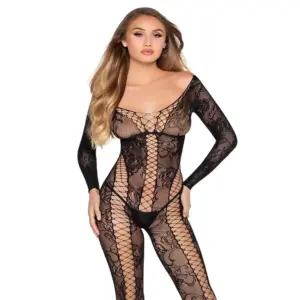 LEG AVENUE - Jumpsuit Sexy de Encaje y Red - Talla Única
