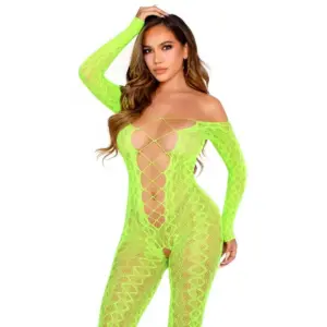 Leg Avenue - Bodystocking Crotchless Verde Neón Premium