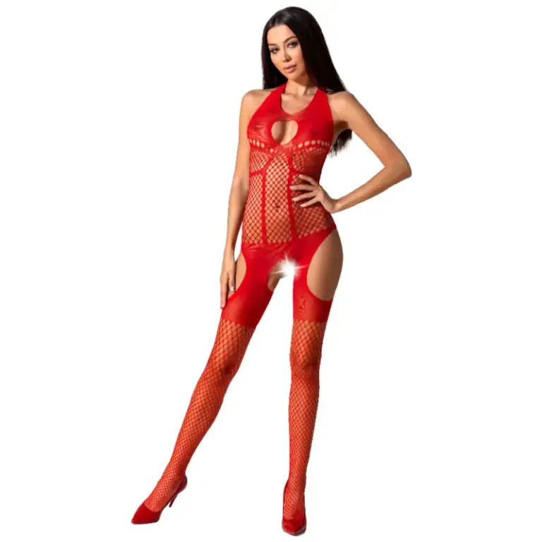 Passion Bodystocking BS079 Rojo | Encaje, abierto