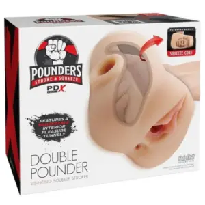 PDX PLUS Double Pounder: Masturbador vibrador dual de 20,5 cm