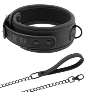 FETISH SUBMISSIVE Collar con Cadena de Neopreno y Cuero Vegano