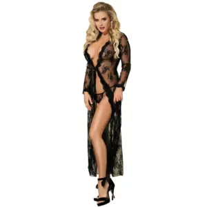 SUBBLIME Babydoll Peignoir Floral Design One Size en negro