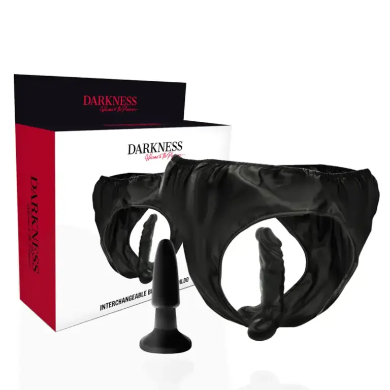 Darkness - Braguita con plug y dildo intercambiable de alta calidad