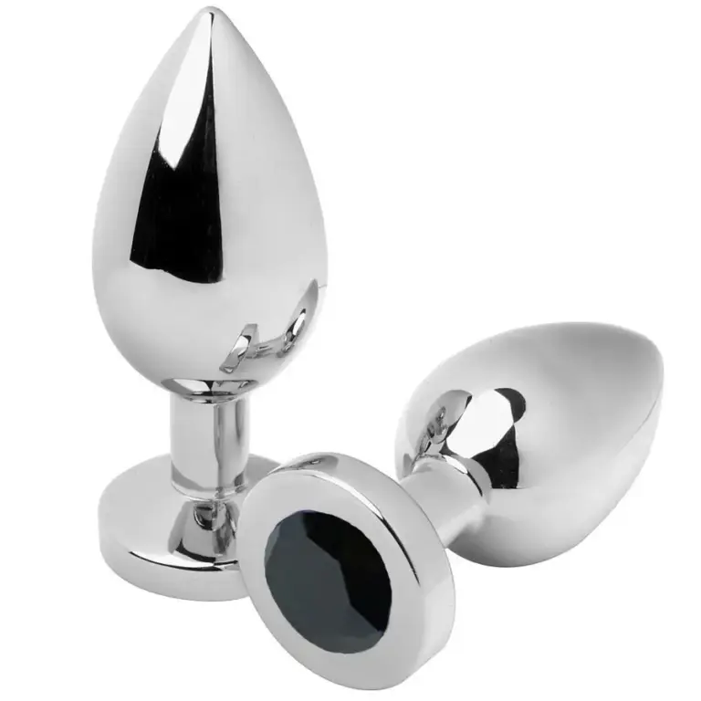 Metal Hard Anal Plug Diamond Black Small 5.71 cm de acero pulido