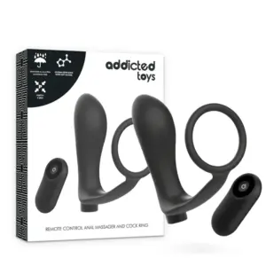 ADDICTED TOYS Anillo con plug anal recargable y mando negro