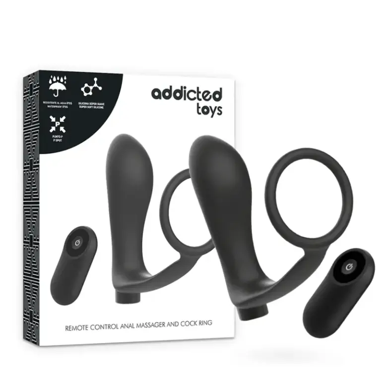 ADDICTED TOYS Anillo con plug anal recargable y mando negro