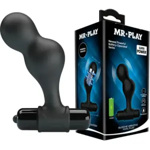 MR PLAY - Black Silicone Vibrator Anal Plug con 10 modos de vibración