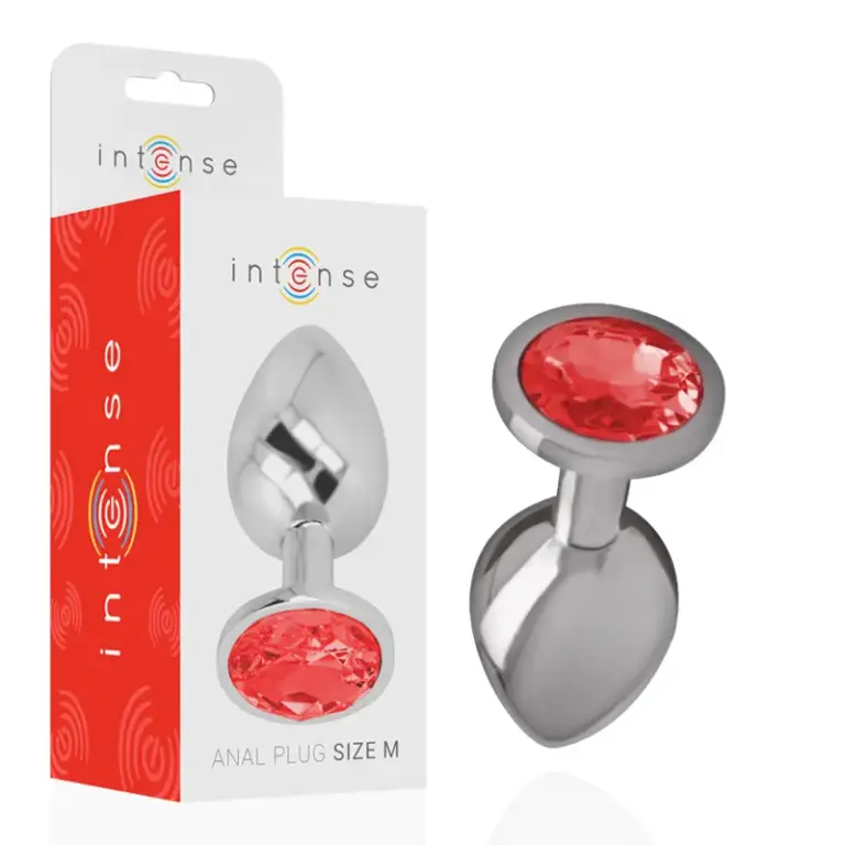 INTENSE Metal Anal Plug con Cristal Rojo Talla M para Estimulación Elegante