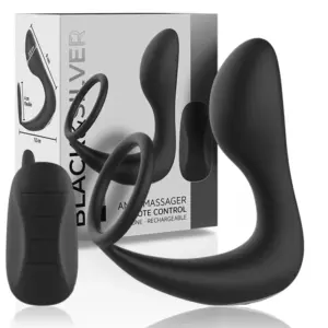Black&Silver Remote Control Anal Massager Recargable de Silicona Negra