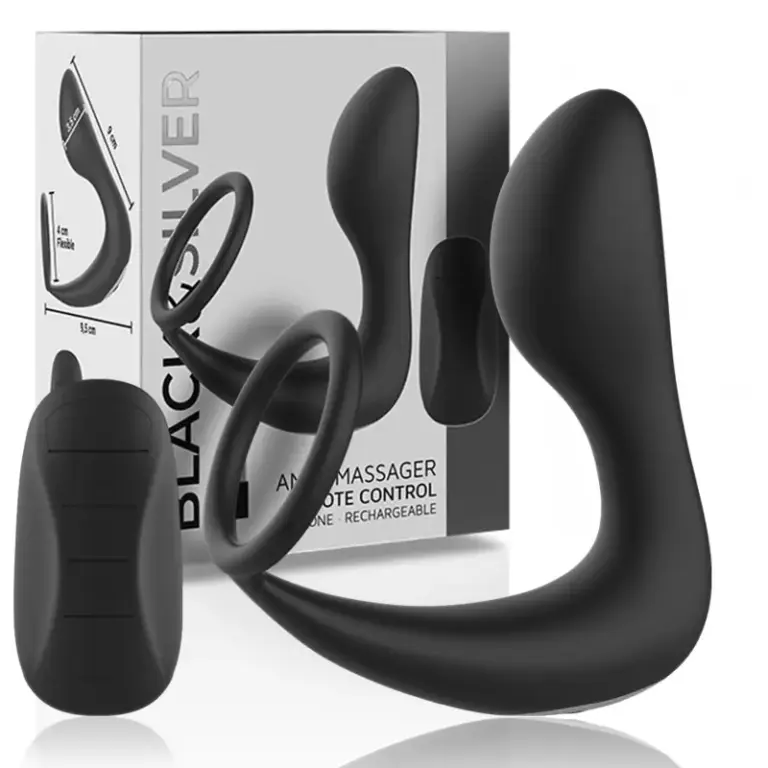 Black&Silver Remote Control Anal Massager Recargable de Silicona Negra