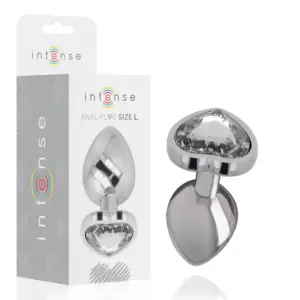 INTENSE - Plug Anal Metal Aluminium White Heart Talla L con Joya