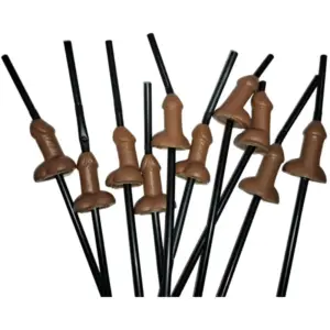 DIABLO PICANTE - Pack de 10 pajitas naturales en forma de pene grande