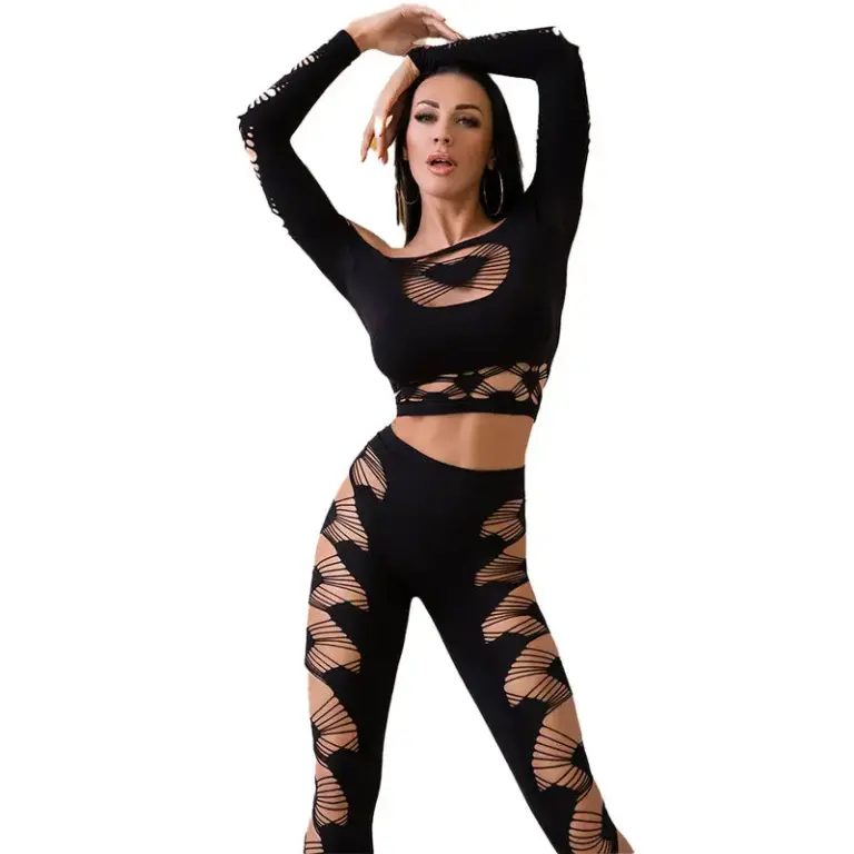 CHILIROSE CR 4436 Top y Leggins Negro S/L, conjunto sensual y elegante