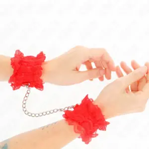 KINK Lace Elastic Wrist Restraints Red: esposas cómodas y seguras