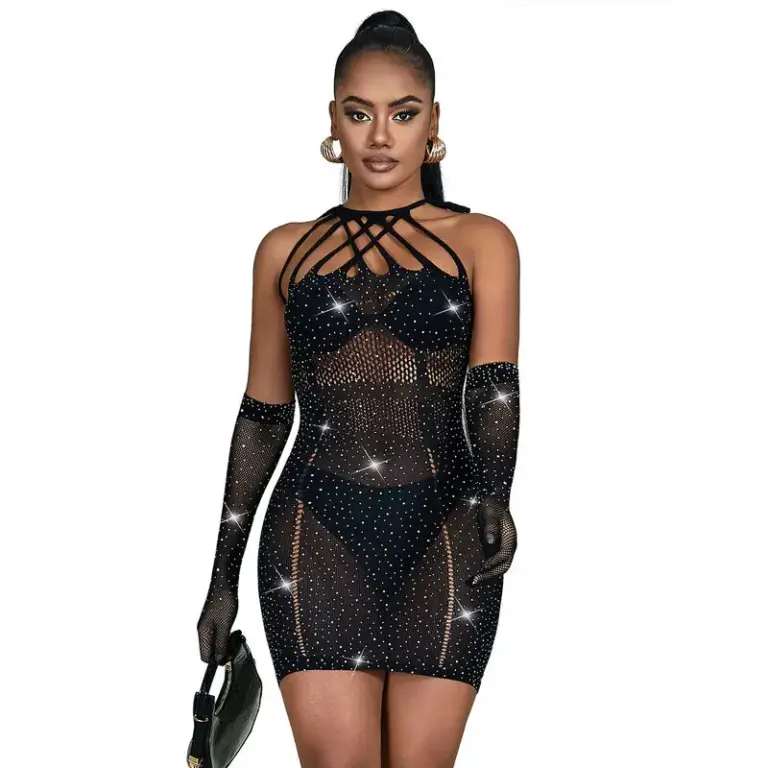 SUBBLIME Fishnet Dress con Brillantes en Negro - Talla Única