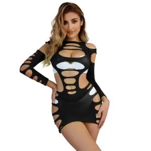 SUBBLIME Vestido de Red Elástico Manga Larga Negro Talla Única
