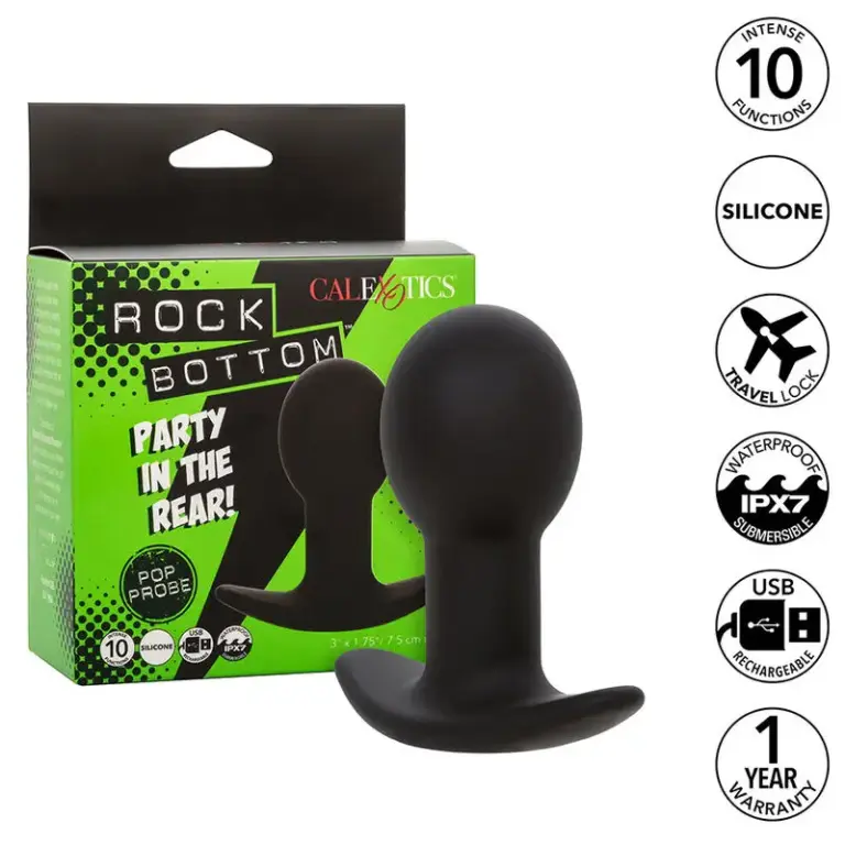 CalExotics Rock Bottom Anal Plug con 10 vibraciones en silicona negra