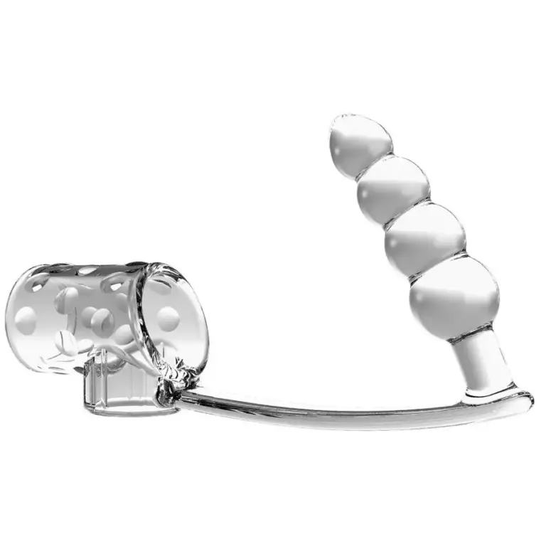 Pretty Love Penis Sleeve with Anal Plug transparente para potenciar el placer
