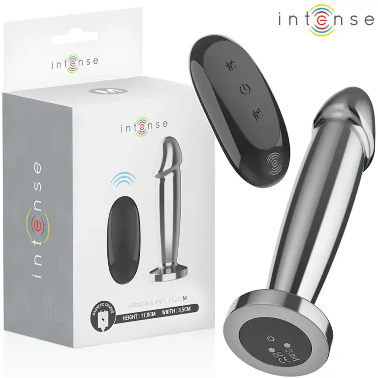 INTENSE - Plug anal vibrador metálico con 10 vibraciones y mando M