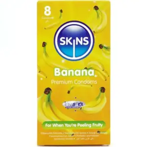 SKINS - Banana Premium Condoms Pack 8: preservativos con sabor y tacto natural