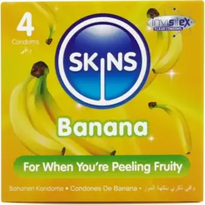 SKINS - Banana Premium Condoms Pack 4: preservativos con sabor y tacto natural