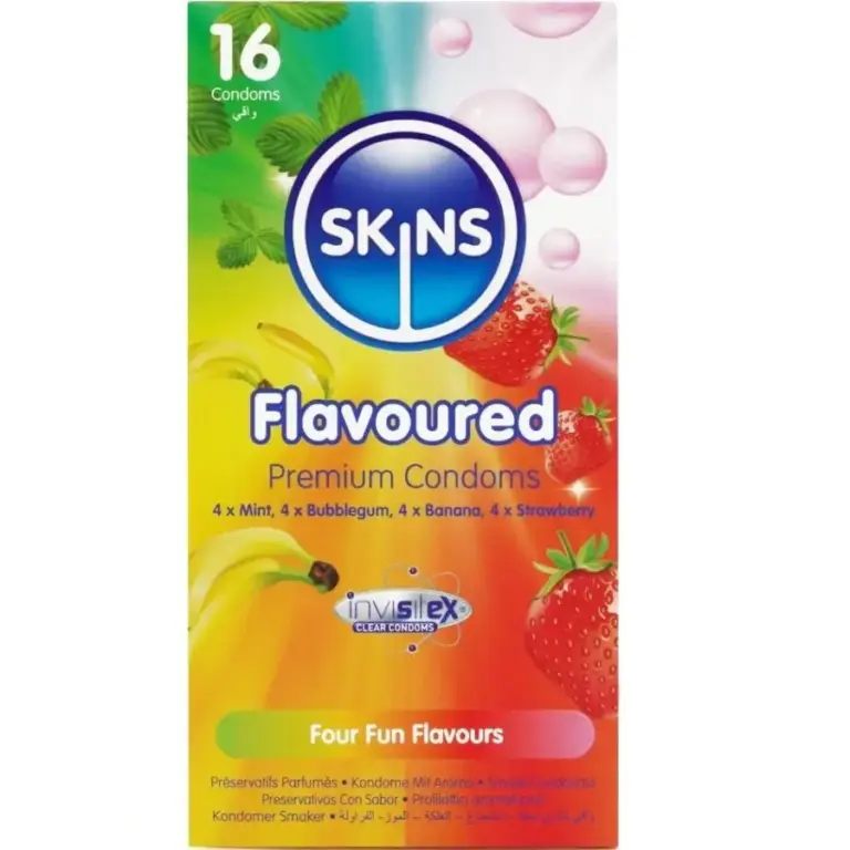 SKINS Multi Flavors Premium Condoms Pack 16 - Preservativos con sabores variados