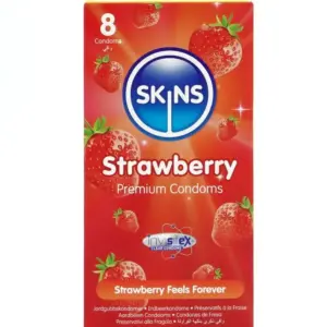 SKINS Strawberry Premium Condoms Pack 8 preservativos sabor fresa