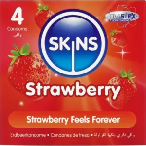 SKINS Strawberry Premium Condoms Pack 4: preservativos con sabor a fresa