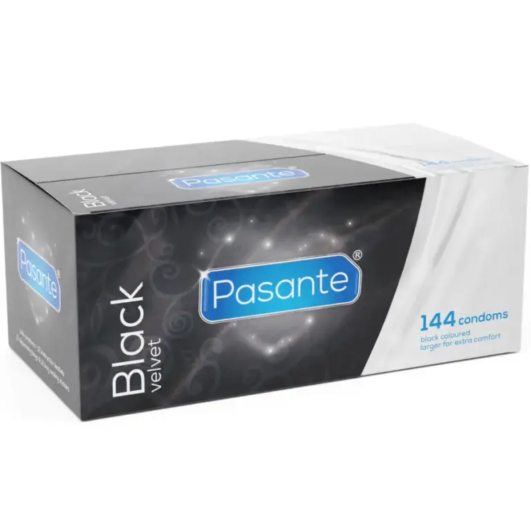 PASANTE Black Velvet Condoms Box 144 unidades, elegancia y seguridad