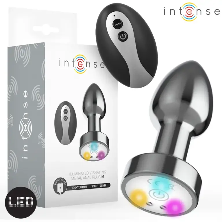 INTENSE Plug Anal Metálico Vibrador con LED y Mando - Tamaño M