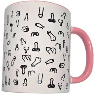 DIABLO PICANTE - Taza blanca con dibujo erótico y asa rosa 370 ml
