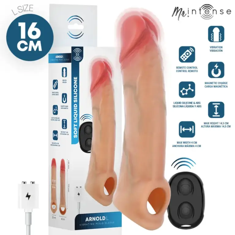 MR INTENSE Arnold L - Fundas de pene con vibración y mando 16 cm
