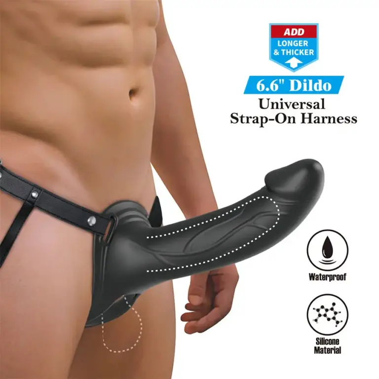Pretty Love Landon Black Vibrating Strap-On: arnés con dildo vibrador