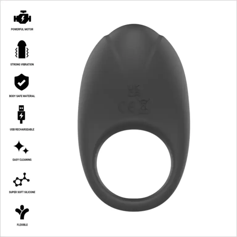 Intense Merlotte: anillo vibrador con estimulador clitorial negro